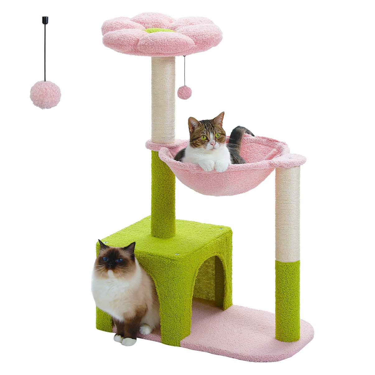 Cat Tree Flower with Large Metal Frame Hammock Cute Cat Tower with Sisal Scratching Posts for Small Indoor Cats with Pink Perch