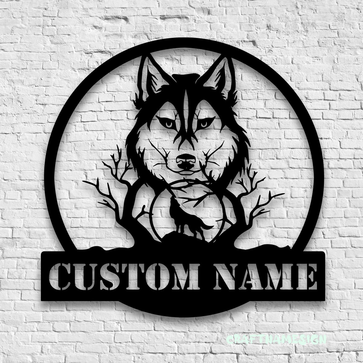 Custom Wolf Metal Wall Art LED Light, Custom Wolf Lover Name Sign