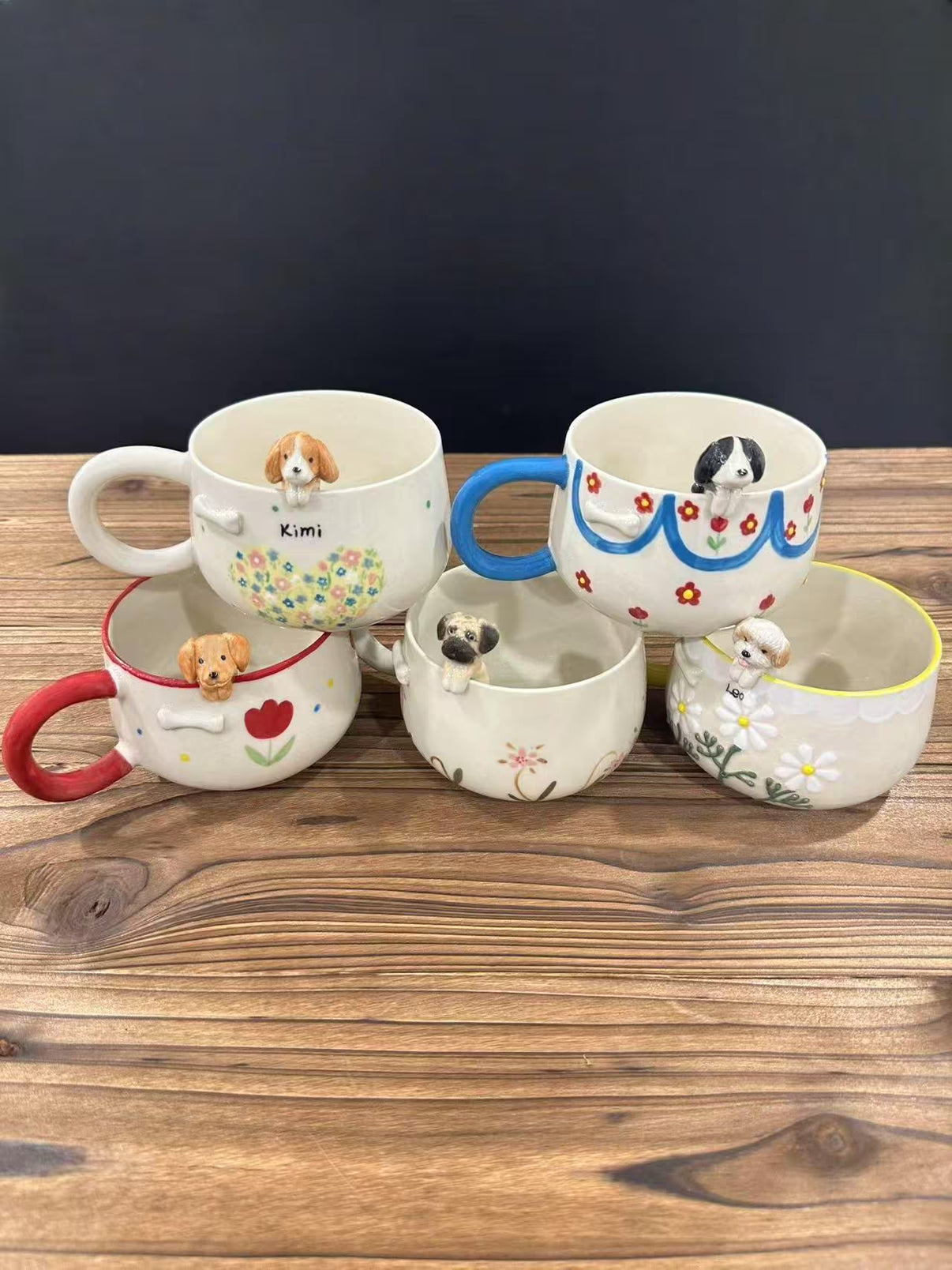 Custom Cute Flowers Pet Handmade Ceramic Mug/Custom Flowers Pet Memorial Gift,Custom Dog Ceramic Mug,Gift for Dog Owner,Birthday Gift,400Ml