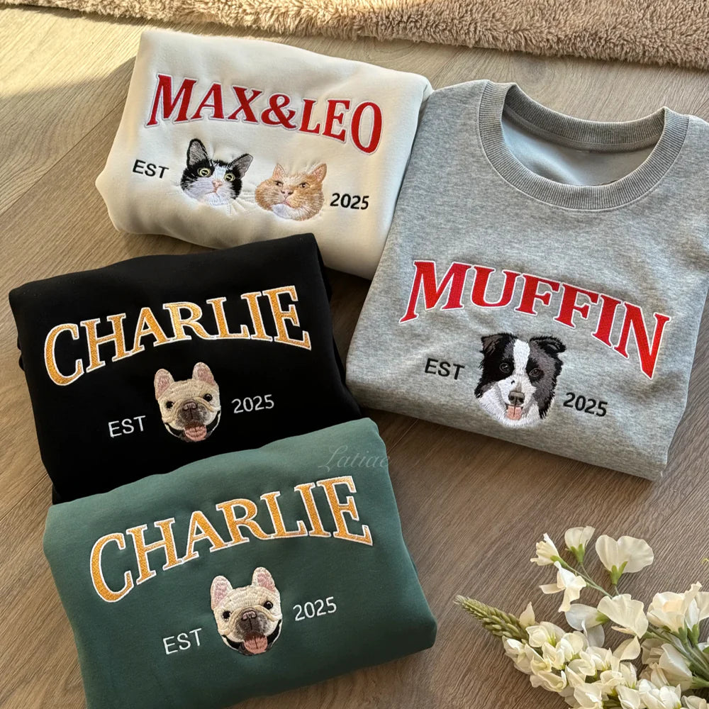 Custom Embroidered Pet Portrait Hoodie💕 Crewneck